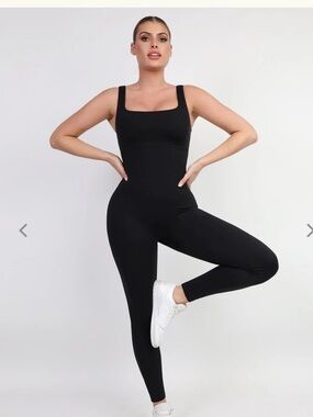 Popilush Shapewear Square Neck Thigh Slimming Workout Jumpsuit